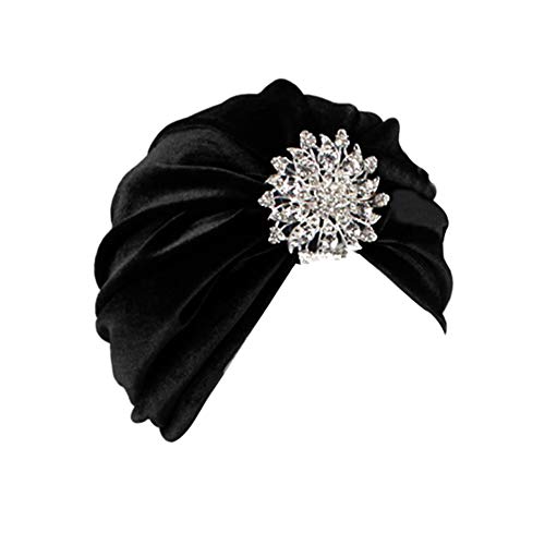 MoreChioce Musulmana Sombrero Retro Bandana Cap,Mujer Turbante Sombrero Head Wrap Headwear para Cáncer,Quimioterapia,Pèrdida de Pelo,Negro
