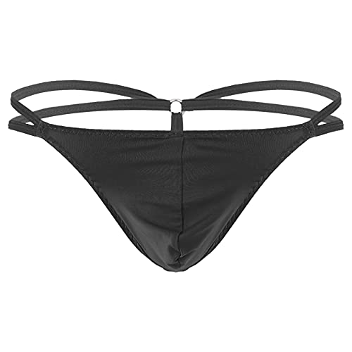 Mufeng Calzoncillos con Espalda en T para Hombre Tanga Sexy con Bolsa de Bulto de Cintura Baja Elástica Ropa Interior de Noche Negro XXL