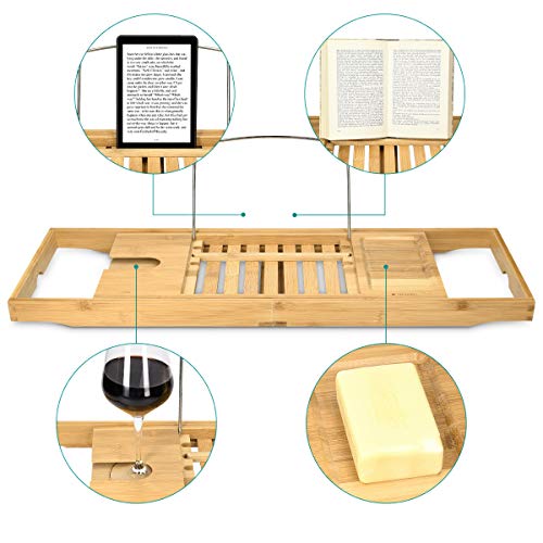 Navaris Bandeja Plegable para Cama - Mesa de bambú para bañera y sofá con Patas - Bandeja con Soporte para Poner Varios Objetos - Mesilla Auxiliar
