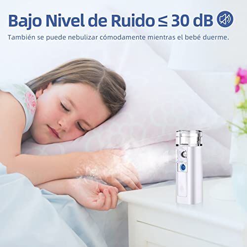 Nebulizador Silencioso, Inhalador Portátil para Enfermedades Respiratorias Efectivas, para Dispositivos de Viaje, para Niños y Adultos, Apagado Automático en 10 Minutos, Recargable por USB