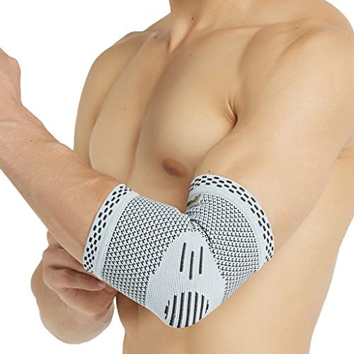 Neotech Care - Codera de compresión (1 Par) - Tejido de punto 3D de fibra de bambú - Manga de compresión elástica y transpirable - Golf, tenis, deportes - Brazo derecho o izquierdo - Gris (M)