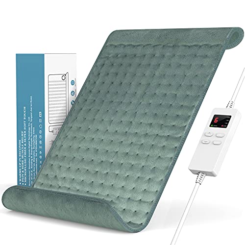 Nopfeen Almohadilla eléctrica de calefacción con apagado automático, terciopelo supersuave, lavable a máquina, 6 ajustes de calor, temporizador, 60 x 30 cm, para terapia en seco y húmedo