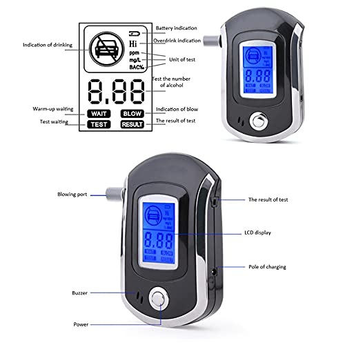 OFZVEO Alcoholimetro, Alcoholímetro Profesional, Alcoholimetro Digital Llavero y 5 Boquillas, Detector Portátil Alcohol con Pantalla LCD para Uso Personal (Negro)
