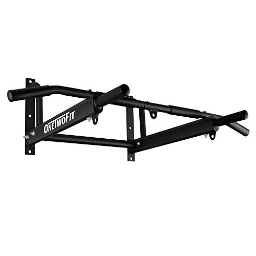 ONETWOFIT Barra para Dominadas, Barra de Pared con diseño de 6 Agujeros más Estable para Uso en Interiores y Exteriores, Peso máximo: 200 kg