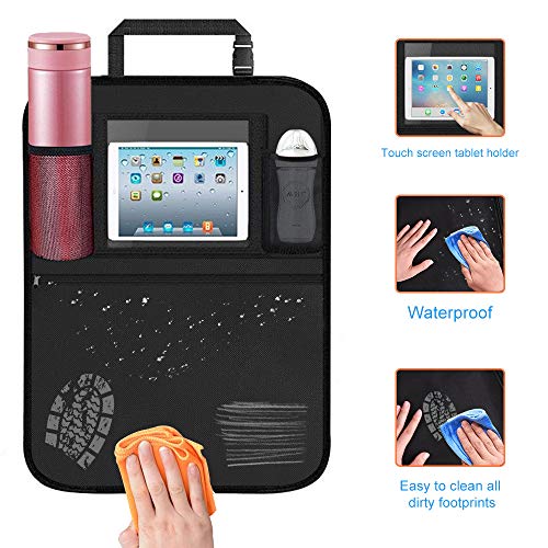 Organizadores Asientos Coche, ASANMU 2 Pack Organizadores para Coche Kick Mats de Coche Universal Protector Trasero del Asiento de Coche para Niños Infantil con Soporte de iPad Botella Bebida Juguetes