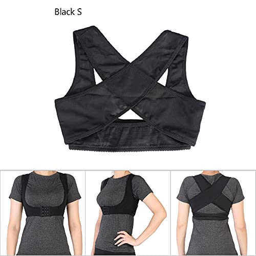 Órtesis postural, soporte para espalda de 4 medidas, correa ajustable para la corrección de la espalda, cifosis jorobada posterior, niños estudiantes adultos para hombres y mujeres<br/>(black)