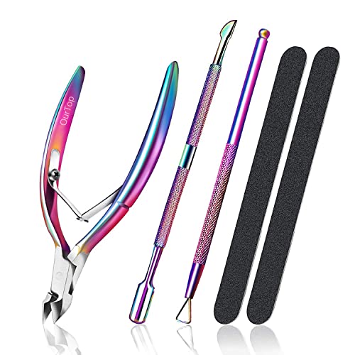 OurTop Pinza de Cutículas con Levantador de Cutícula Removedor, 5PCS Corta Cuticulas Alicate Para Cutículas y Herramienta de Cortador de Cutículas para Las Uñas de Dedos de Manos y Pies