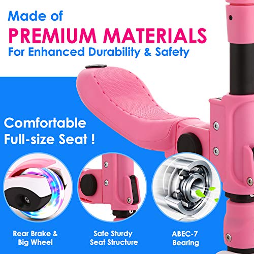 OUTCAMER Patinete Niña y Niño 3 a 10 Años con Asiento Plegable y Manillar Altura Ajustable Patinete Infantil 3 Ruedas LED Extra Anchas Luminosas Deportivos Juegos Scooter Apoyan 50 Kg
