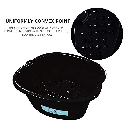 Ownest Spa de baño de pies, spa de agua y masaje de pies, lavabo de plástico resistente para remojar pies, uñas de dedos y tobillos, pedicura, bañera de pie portátil, color negro