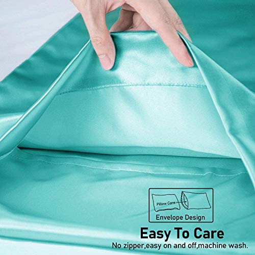 O'woda Funda de Almohada Satén 50 * 80 cm, 2 Unidades, Protege Cabello y Piel, Hipoalergénico, Antiarrugas sin Cremallera - Azul Claro