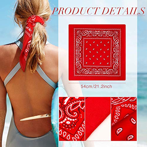 Pack 3 Pañuelos Bandanas de Paisley de Algodón para Cuello Pulsera Cabeza Unisex (negro+blanco+rojo, Talla única)