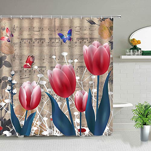 Paisaje Flor Cortina de Ducha Elegante Moderno Elegante Rosa Girasol Cactus Flor Cortina de Ducha decoración del hogar S.14 150x200cm