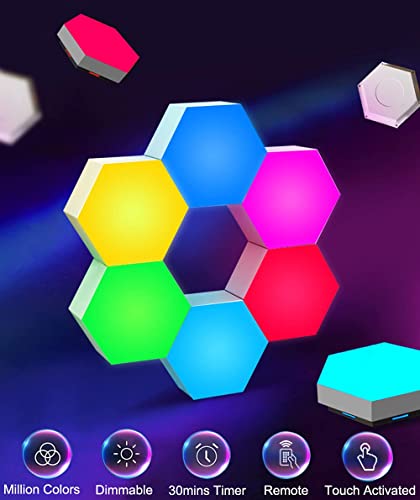 Paneles LED Hexagonal con Control Remoto,Luces LED Pared Control Táctil RGB Neon Pared Inteligentes Luz Nocturna,Panel LED de Empalme de Geometría Bricolaje para Dormitorio/Sala/Fiesta, Paquete de 6