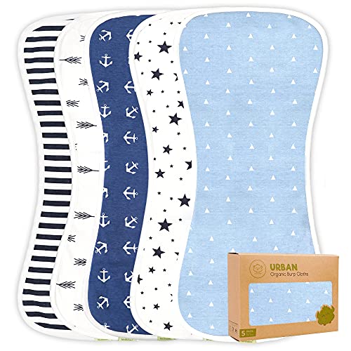 Paños orgánicos para eructos para bebés y niñas- Paquete de 5 eructos ultra absorbentes - Toalla Recien Nacida - Trapos de escupir leche - Babero Burpy para Unisex, Niño, Niña (Adventurer)