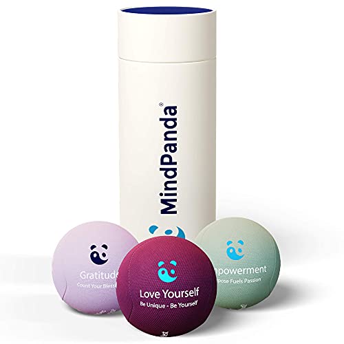 Paquete de bolas antiestrés MindPanda 3X | Tri-Density para terapia de ejercicio manual - Fragancia para un enfoque adicional - Afirmaciones motivacionales (Pink- Empowering Stress Balls)