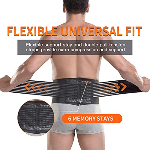 Paskyee Cinturón de soporte para la parte inferior de la espalda con 6 soportes - Soporte lumbar para aliviar el dolor, Soporte ajustable para la parte inferior de la espalda para hombres y mujeres