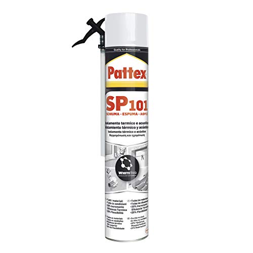 Pattex 1859889 SP101 Espuma, espuma de poliuretano monocomponente para múltiples materiales, espuma expansiva de color blanco con estructura de celda extrafina, 1 x 750 ml