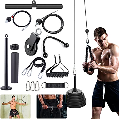PELLOR Accesorio de Entrenamiento para Antebrazos,15PCS Accesorios Poleas Gimnasio, Entrenador de Resistencia de Rodillos Equipo para Ejercicios de Entrenamiento de Fuerza con Brazos y Cuerdas