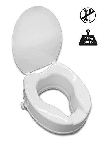 PEPE - Elevador WC con Tapa (10 cm de altura), Asiento Elevador WC Adultos, Elevador WC Universal, Asiento WC Ortopédico, Elevador Inodoro Personas Mayores y Minusválidos, Alzador WC Adulto, Blanco.