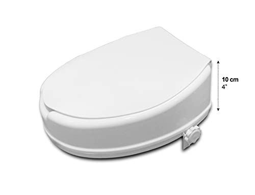 PEPE - Elevador WC con Tapa (10 cm de altura), Asiento Elevador WC Adultos, Elevador WC Universal, Asiento WC Ortopédico, Elevador Inodoro Personas Mayores y Minusválidos, Alzador WC Adulto, Blanco.