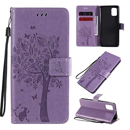 PHONETABLETCASE+ / for Compatible with Samsung Galaxy A31 Árbol y Gato Estuche de Cuero Horizontal Flip Funda con Soporte y Ranuras Tarjetas y Billetera y cordón,Protección de la Cubierta de la cubie
