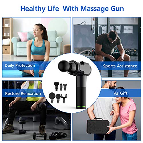 Pistola de Masaje Muscular, Masajeador Muscular Manual de Tejido Profundo, Masajeador de Percusión Ultra Silencioso con 6 Cabezales de Masaje y Pantalla LCD