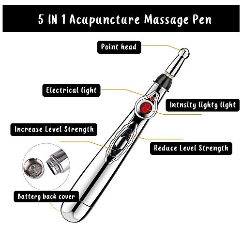 Pluma de acupuntura 5 en 1 con 5 cabezales de masaje, con energía meridiana eléctrica para curar el cuerpo, herramienta de terapia de masaje para aliviar el dolor