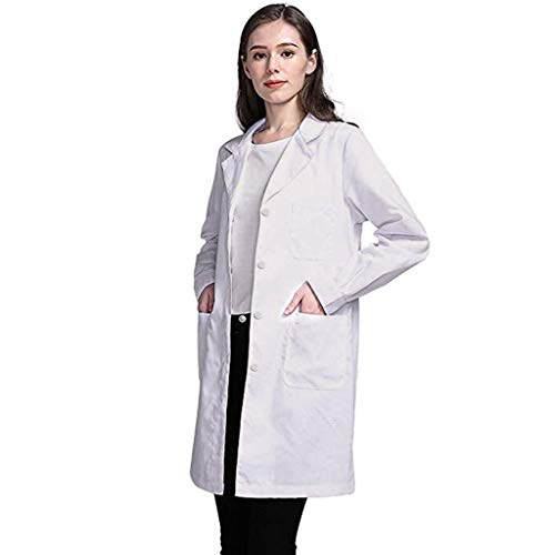 POLP Mujer Bata de Laboratorio Blanco Uniformes de Trabajo Adecuado para Estudiantes y Profesionales de la Medicina Ciencia Laboratorio Camisa de Manga Larga con Bolsillo