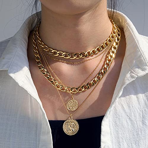 POSDN Vintage Punk Cadenas en el Collar de la Gargantilla del Cuello para Las Mujeres Color del Oro Collares de Cadena Gruesa Partido Boho Jewelry