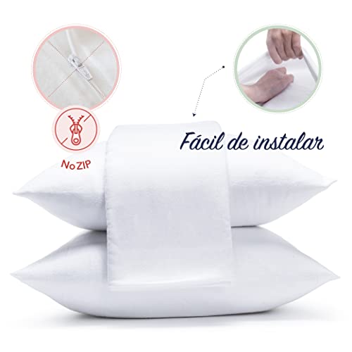 Protectores de almohada 50x75cm en algodón orgánico certificado GOTS, no impermeable, juego de 2, hecho en Europa, forro de algodón transpirable y absorbente, funda de almohada, cierre tipo sobre