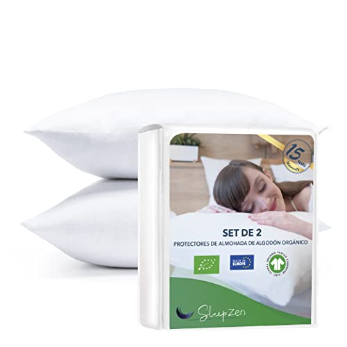 Protectores de almohada 50x75cm en algodón orgánico certificado GOTS, no impermeable, juego de 2, hecho en Europa, forro de algodón transpirable y absorbente, funda de almohada, cierre tipo sobre