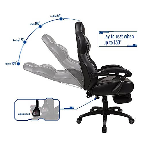 PULUOMIS - Silla Gaming Profesional Silla Ergonómica para Oficina, Juego con Cojín Lumbar y Cojín para los Pies(Gris)