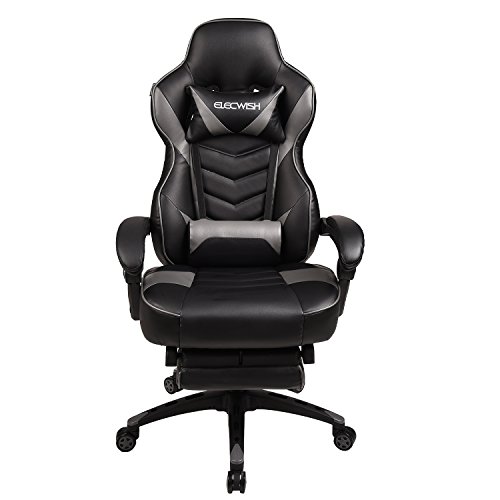 PULUOMIS - Silla Gaming Profesional Silla Ergonómica para Oficina, Juego con Cojín Lumbar y Cojín para los Pies(Gris)