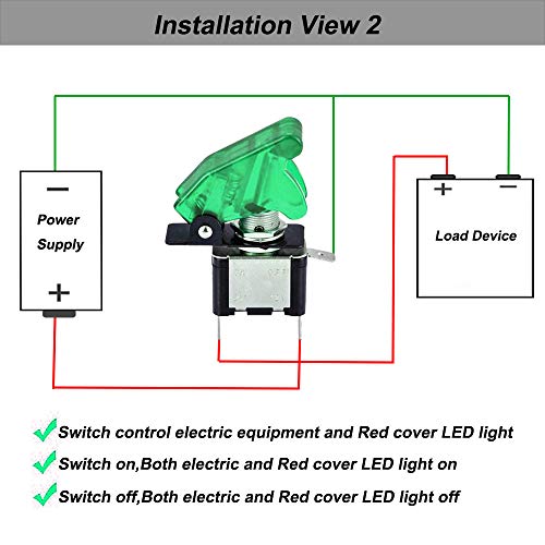 QitinDasen 4Pcs Profesional Coche Interruptor Palanca, Verde Impermeable Cubierta Verde LED Indicador, ON-OFF 2 Posiciones 3 Pines SPST Auto Conmutador Basculante, para Coche Camión Barco (20A/12VDC)