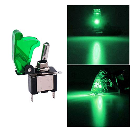QitinDasen 4Pcs Profesional Coche Interruptor Palanca, Verde Impermeable Cubierta Verde LED Indicador, ON-OFF 2 Posiciones 3 Pines SPST Auto Conmutador Basculante, para Coche Camión Barco (20A/12VDC)