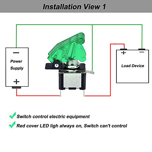 QitinDasen 4Pcs Profesional Coche Interruptor Palanca, Verde Impermeable Cubierta Verde LED Indicador, ON-OFF 2 Posiciones 3 Pines SPST Auto Conmutador Basculante, para Coche Camión Barco (20A/12VDC)