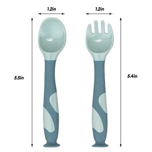 Qshare - Utensilios para bebé con ventosa, cucharas con estuche seguro para viajes, niños pequeños que alimentan la cuchara de entrenamiento con, perfectas cucharas de autoalimentación para aprender