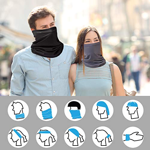 Railee Pañuelos Cabeza Elástica, 2Pcs Multifunción Bandana Braga Cuello Pañuelos Deporte Braga Cuello Hombre Mujer Protección Ultravioleta Pasamontañas para Moto Ciclismo Yoga Aire Libre, Negro+ Gris