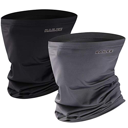 Railee Pañuelos Cabeza Elástica, 2Pcs Multifunción Bandana Braga Cuello Pañuelos Deporte Braga Cuello Hombre Mujer Protección Ultravioleta Pasamontañas para Moto Ciclismo Yoga Aire Libre, Negro+ Gris