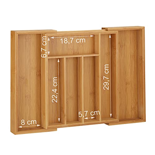 Relaxdays Caja de cubiertos de bambú, inserto de cubiertos extraíble como organizador de cocina, inserto de cajón 33.5x29-48x5 cm, natural