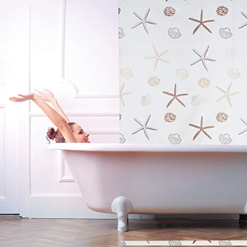 Relaxdays Cortina de Ducha Ocean, Diseño Marítimo, Soporte de Techo, Semitransparente, PVC, Plástico, Aluminio, 240 x 100 x 5 cm