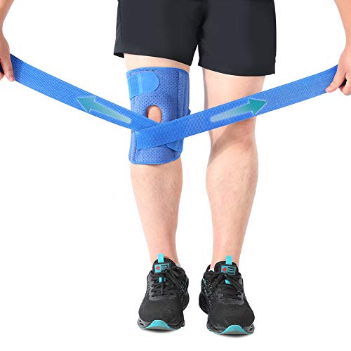 Rodillera con estabilizadores laterales, antideslizante para rodilla con rótula abierta y correa ajustable para ACL, MCL, LCL, deportes, alivio del dolor de menisco y artritis