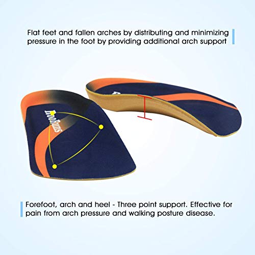 RooRuns Plantillas ortopédicas, soporte de arco alto de 3/4, inserciones de calzado para pies planos, fascitis plantar, arco de pie, fatiga de pies para unisex adultos grande (10-13.5 UK) [azul]