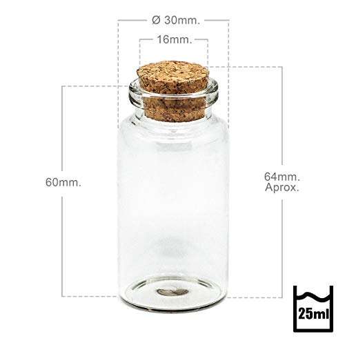 RUBY Mini Botellas De Cristal con Corcho, 96 25ml Botes Cristal PequeñOs,Tubos De Ensayo Cristal, Frascos De Vidrio Tapon Corcho,Botellas De Deseo 30 X 60mm