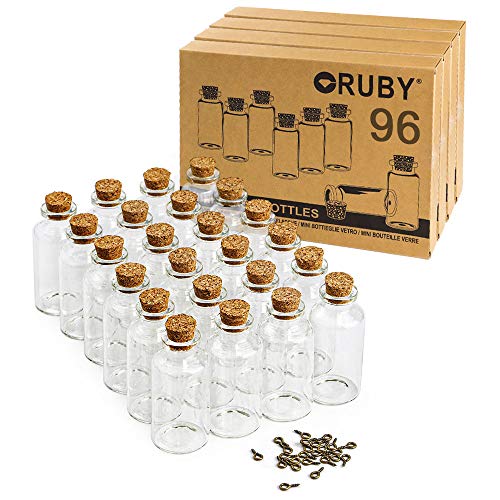 RUBY Mini Botellas De Cristal con Corcho, 96 25ml Botes Cristal PequeñOs,Tubos De Ensayo Cristal, Frascos De Vidrio Tapon Corcho,Botellas De Deseo 30 X 60mm