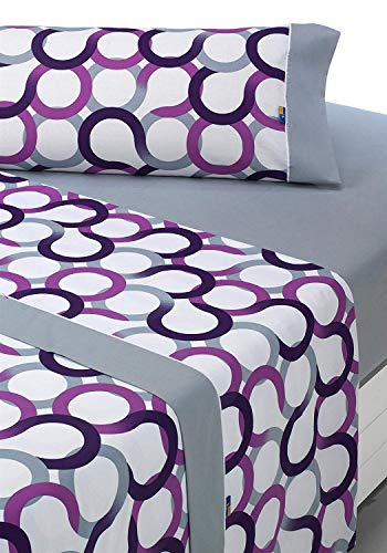 SABANALIA - Juego de sábanas Estampadas Aros (Disponible en Varios tamaños y Colores), Cama 135, Lila