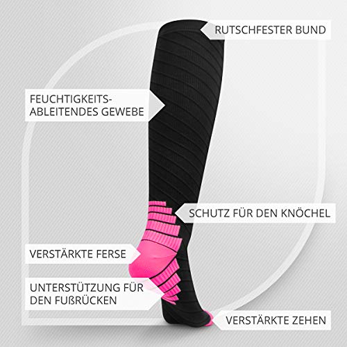 SaniVerde Medias de compresión mujer hombre 15-30 mmHg - Medias de compresión enfermera varices, medias de trombosis , esquí, vuelo, viajes, S-XL (EU 35-45) (S/M (EU 35-39), Rosado)