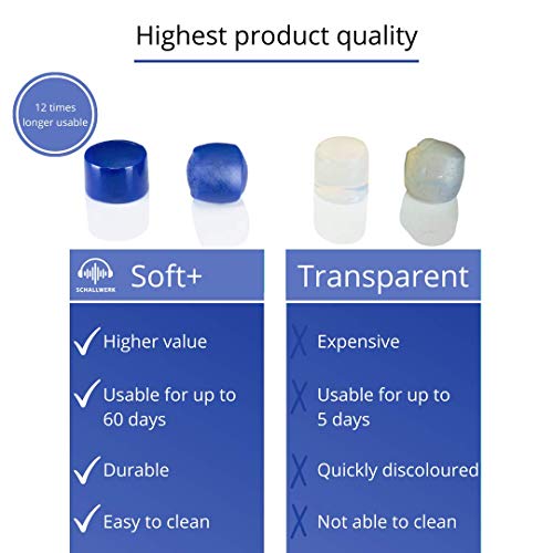 SCHALLWERK® Soft+ 12 tapones oidos silicona – soporte óptimo como protección auditiva para dormir – tapones oidos silicona dormir – supresión del ruido mediante tapones de silicona