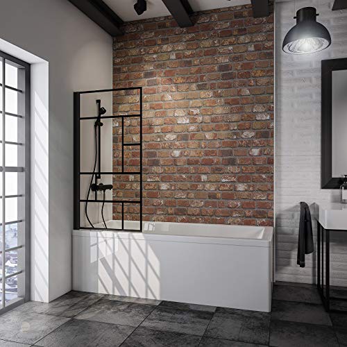 Schulte 70 x 130 cm Mampara ducha para bañera, 1 hoja plegable, perfil negro y cristal decorativo, D16503 68 166