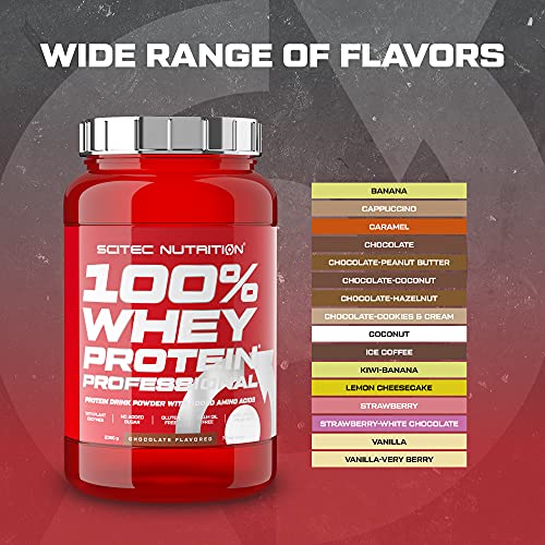 Scitec Nutrition 100% Whey Protein Professional con aminoácidos clave y enzimas digestivas adicionales, sin gluten, 920 g, Vainilla con frutas del bosque